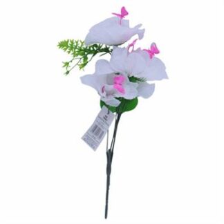 Buquê De Hibisco Com Borboleta  C/ 5 - 30 cm - Branco Toque Acetinado