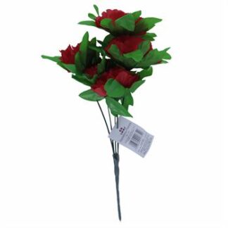 Buquê De Hibisco  Folhas C/ 5 - 30 cm - Vermelho Toque Acetinado