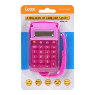 CALCULADORA - 8 DIGITOS c/ Cordão (8961)  NO BEEP SOUND Emborrachada  100x58x9 - Bateria - Rosa