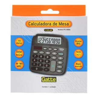 CALCULADORA - 10 DIGITOS, (808A) 120x120x15 - Solar e Bateria - Preta