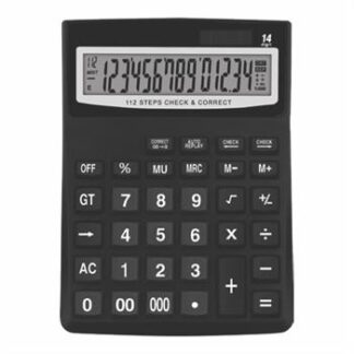 CALCULADORA - 14 DIGITOS (3918B)  - Solar e Pilha AA - Preto