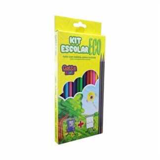Kit Lapis 12 Cores Resina Ecologico + 2 Lapis Grafite + Borracha + Apontador