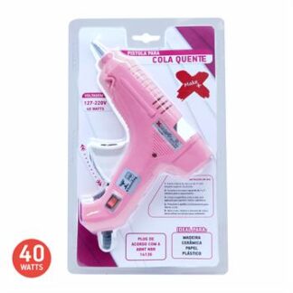 Pistola p/ cola quente Grande  40W - Blister  Bivolt - Prof Botao Off - Rosa
