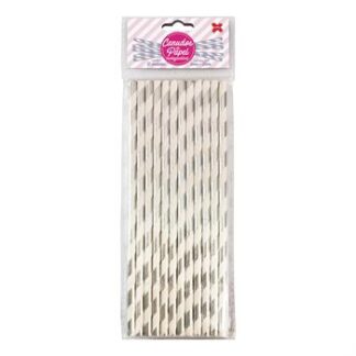 Canudo de Papel 6mmx200mm c/ 12 und - Listrado Prata Metalizado