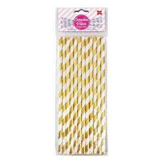 Canudo de Papel 6mmx200mm c/ 12 und - Listrado Ouro Metalizado