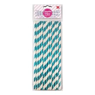 Canudo de Papel 6mmx200mm c/ 12 und - Listrado Azul Metalizado