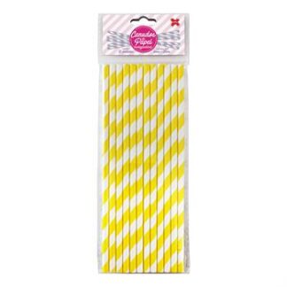 Canudo de Papel 6mmx200mm c/ 12 und - Listrado Amarelo