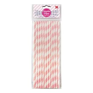 Canudo de Papel 6mmx200mm c/ 12 und - Listrado Rosa Claro