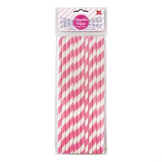Canudo de Papel 6mmx200mm c/ 12 und - Listrado Rosa