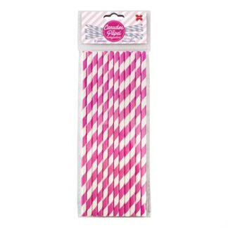 Canudo de Papel 6mmx200mm c/ 12 und - Listrado Pink