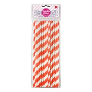Canudo de Papel 6mmx200mm c/ 12 und - Listrado Vermelho