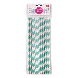 Canudo de Papel 6mmx200mm c/ 12 und - Listrado Verde Claro