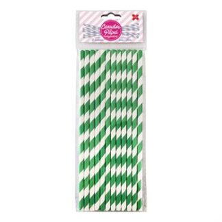 Canudo de Papel 6mmx200mm c/ 12 und - Listrado Verde