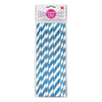 Canudo de Papel 6mmx200mm c/ 12 und - Listrado Azul Claro