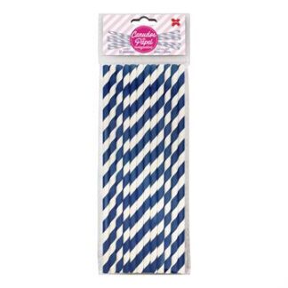 Canudo de Papel 6mmx200mm c/ 12 und - Listrado Azul Escuro