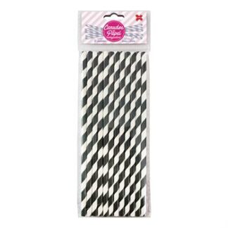 Canudo de Papel 6mmx200mm c/ 12 und - Listrado Preto