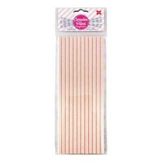 Canudo de Papel 6mmx200mm c/ 12 und - Chevron Rosa Claro