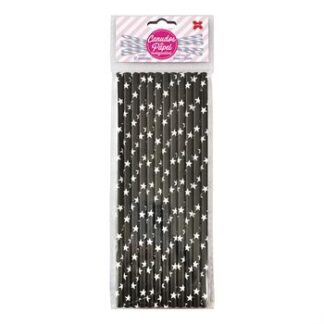 Canudo de Papel 6mmx200mm c/ 12 und - Preto e Branco - Estrelinhas