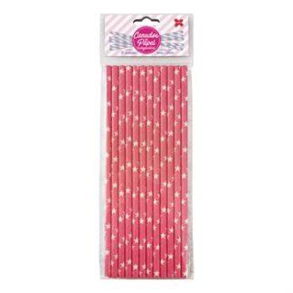 Canudo de Papel 6mmx200mm c/ 12 und - Rosa e Branco - Estrelinhas