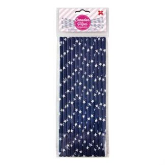 Canudo de Papel 6mmx200mm c/ 12 und - Azul Escuro e Branco - Estrelinhas