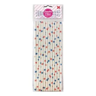 Canudo de Papel 6mmx200mm c/ 12 und - Branco e Vermelho - Estrelinhas