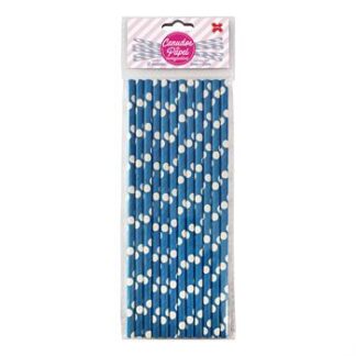 Canudo de Papel 6mmx200mm c/ 12 und - Azul e Branco - Bolinhas