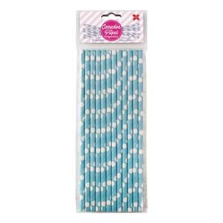 Canudo de Papel 6mmx200mm c/ 12 und - Azul Claro e Branco - Bolinhas