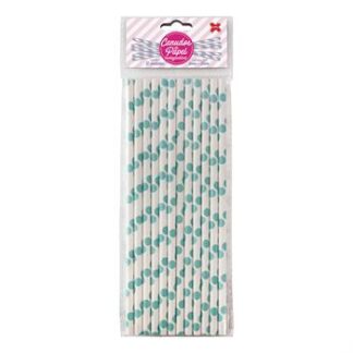 Canudo de Papel 6mmx200mm c/ 12 und - Branco e Azul Claro - Bolinhas