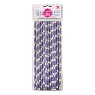 Canudo de Papel 6mmx200mm c/ 12 und - Lilás e Branco - Bolinhas