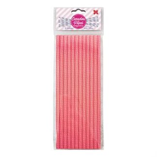 Canudo de Papel 6mmx200mm c/ 12 und - Rosa e Branco - Bolinhas Poá