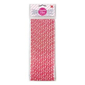 Canudo de Papel 6mmx200mm c/ 12 und - Pink e Branco - Bolinhas