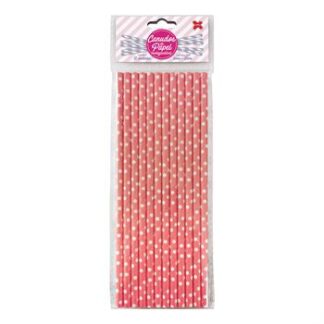 Canudo de Papel 6mmx200mm c/ 12 und - Rosa e Branco - Bolinhas