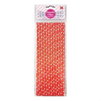 Canudo de Papel 6mmx200mm c/ 12 und - Vermelho e Branco - Bolinhas
