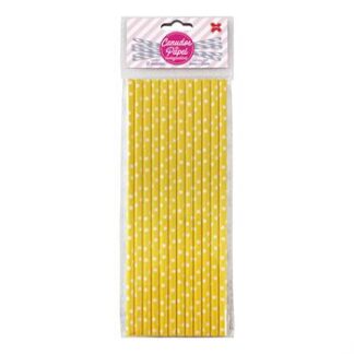 Canudo de Papel 6mmx200mm c/ 12 und - Amarelo e Branco - Bolinhas