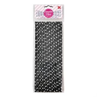 Canudo de Papel 6mmx200mm c/ 12 und - Preto e Branco - Bolinhas