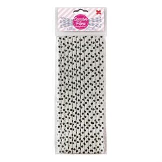 Canudo de Papel 6mmx200mm c/ 12 und - Branco e Preto - Bolinhas