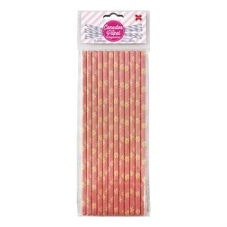 Canudo de Papel 6mmx200mm c/ 12 und - Rosa - Florzinhas