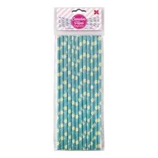 Canudo de Papel 6mmx200mm c/ 12 und - Azul  - Florzinhas
