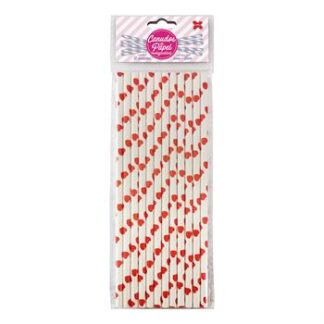 Canudo de Papel 6mmx200mm c/ 12 und - Corações Vermelhos