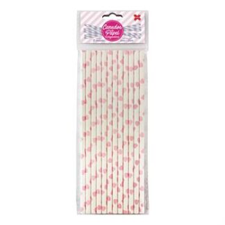 Canudo de Papel 6mmx200mm c/ 12 und - Corações Rosas Claro