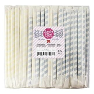 Canudo de Papel 10mmx200mm c/ 100 und - Listrado Mesclado (Am/Vm/VD/Az) c/ Emb. Individual