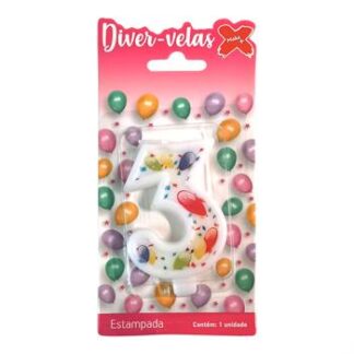 Vela Estampada 9,5 cm Balãozinho "3"