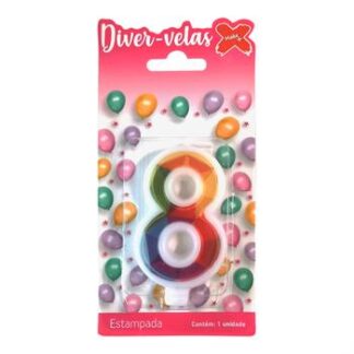 Vela Estampada 9,5 cm Colorida "8"