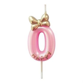 Vela 4,5cm Lacinho Rosa Bebe "0"
