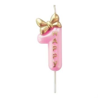 Vela 4,5cm Lacinho Rosa Bebe "1"