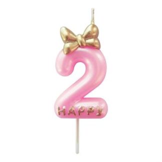 Vela 4,5cm Lacinho Rosa Bebe "2"