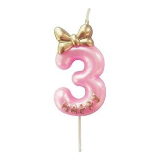 Vela 4,5cm Lacinho Rosa Bebe "3"