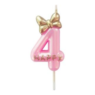 Vela 4,5cm Lacinho Rosa Bebe "4"