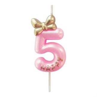Vela 4,5cm Lacinho Rosa Bebe "5"