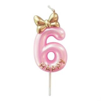 Vela 4,5cm Lacinho Rosa Bebe "6"